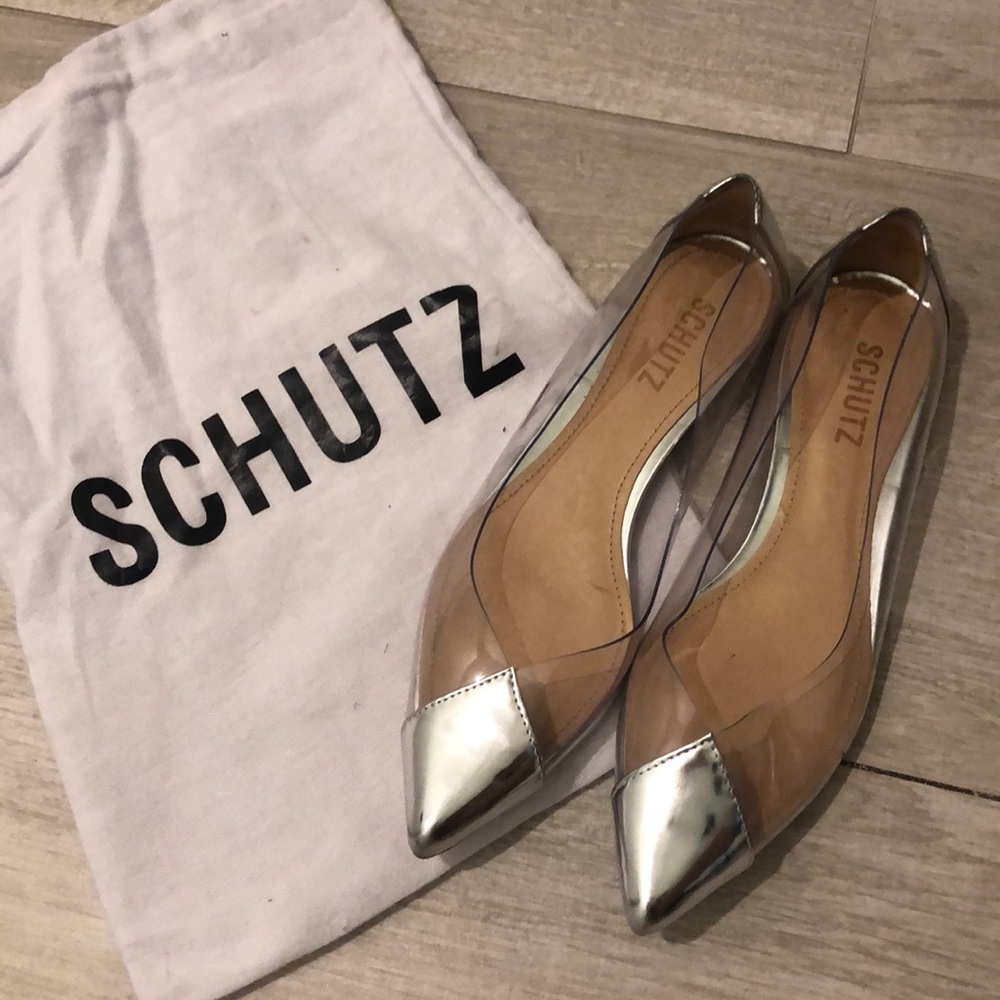 Schutz clear and silver flats